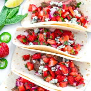 Flank Steak Tacos with Strawberry Mint Salsa