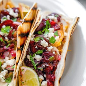 Grilled Cod Tacos with Grilled Cherry Salsa