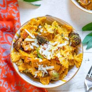 Butternut Squash Pasta with Fried Brussels Sprouts and Pancetta