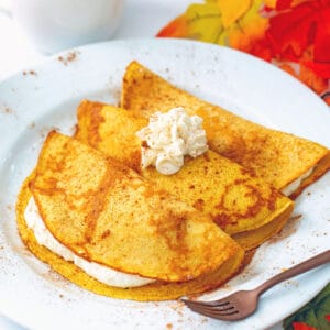 Pumpkin Crepes with Maple Cream Cheese Filling