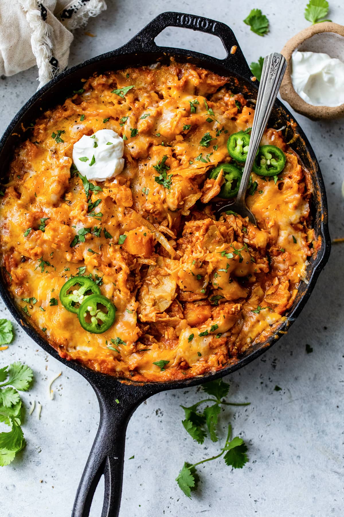 Leftover Turkey Pumpkin Enchilada Skillet